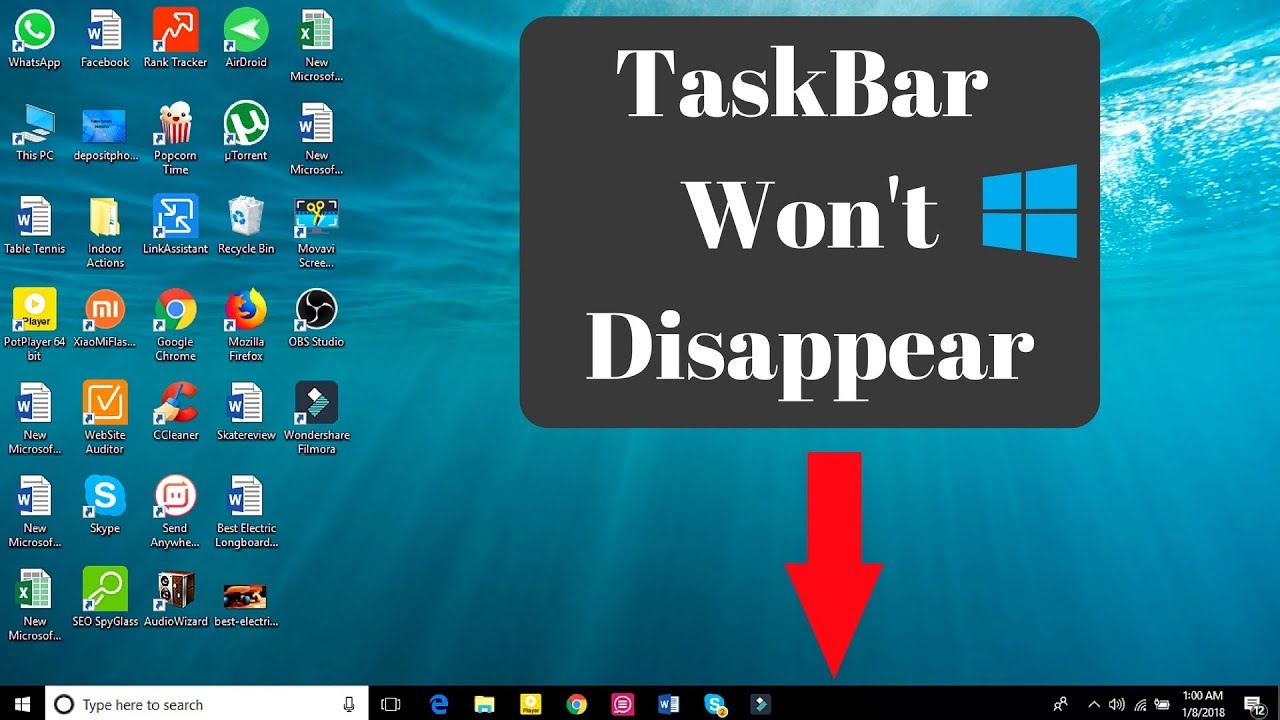 hide the taskbar on YouTube to view in Fullscreen