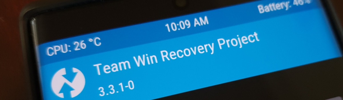 shows TWRP custom recovery installed on the galaxy note 10