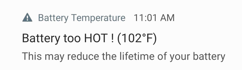 overheating warning notification on android