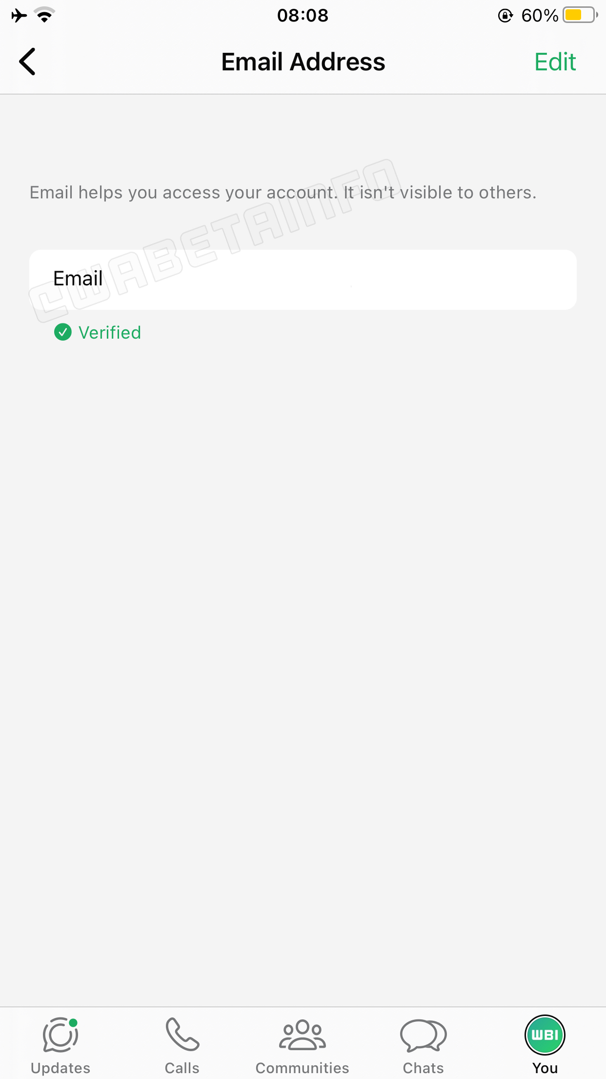 WhatsApp email verification